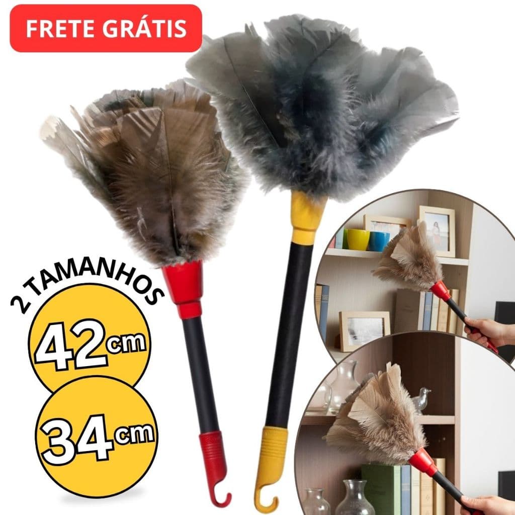 Kit 2 Espanadores Pó Pena Grande Pequeno Limpa Poeira Moveis