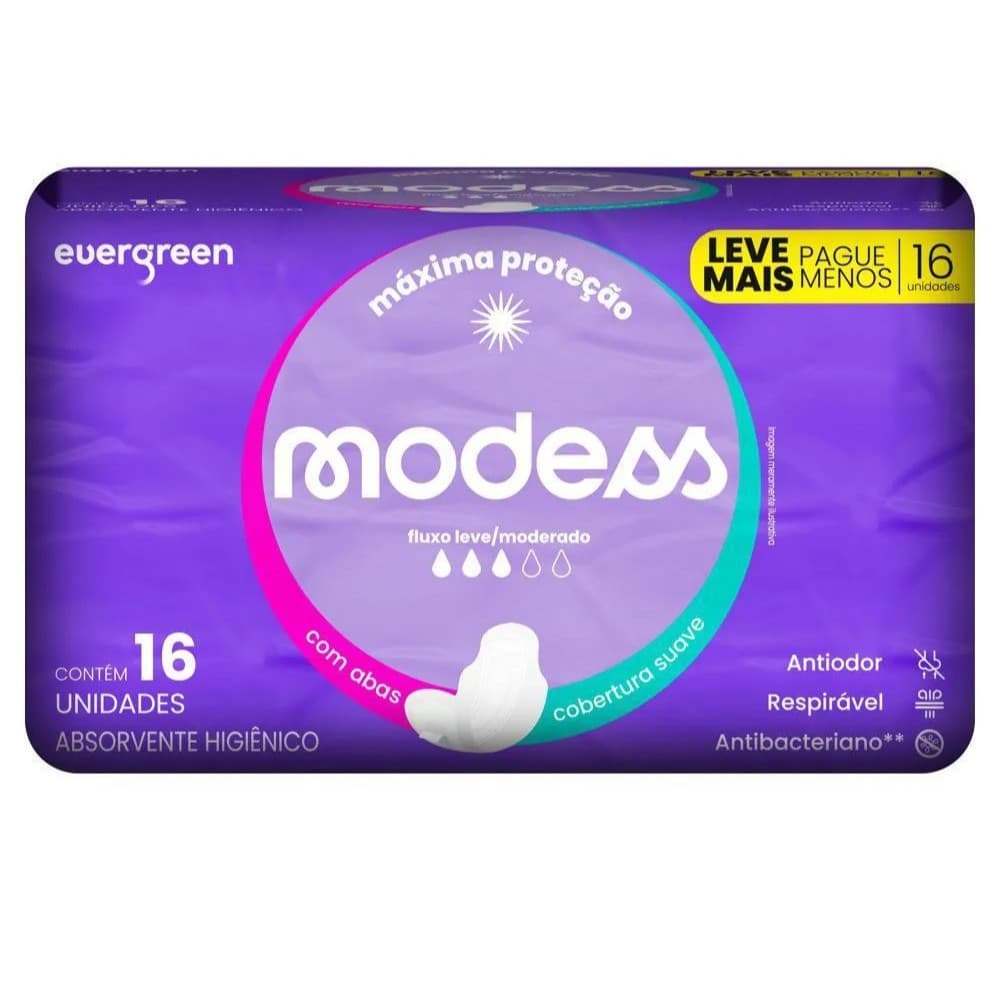 Absorvente Íntimo Suave Com Abas Modess 16un Evergreen