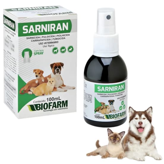 Sarniran Spray 100ml Animais Grande Porte Sarnicida Piolhicida Carrapaticida Fungicida BIOFARM