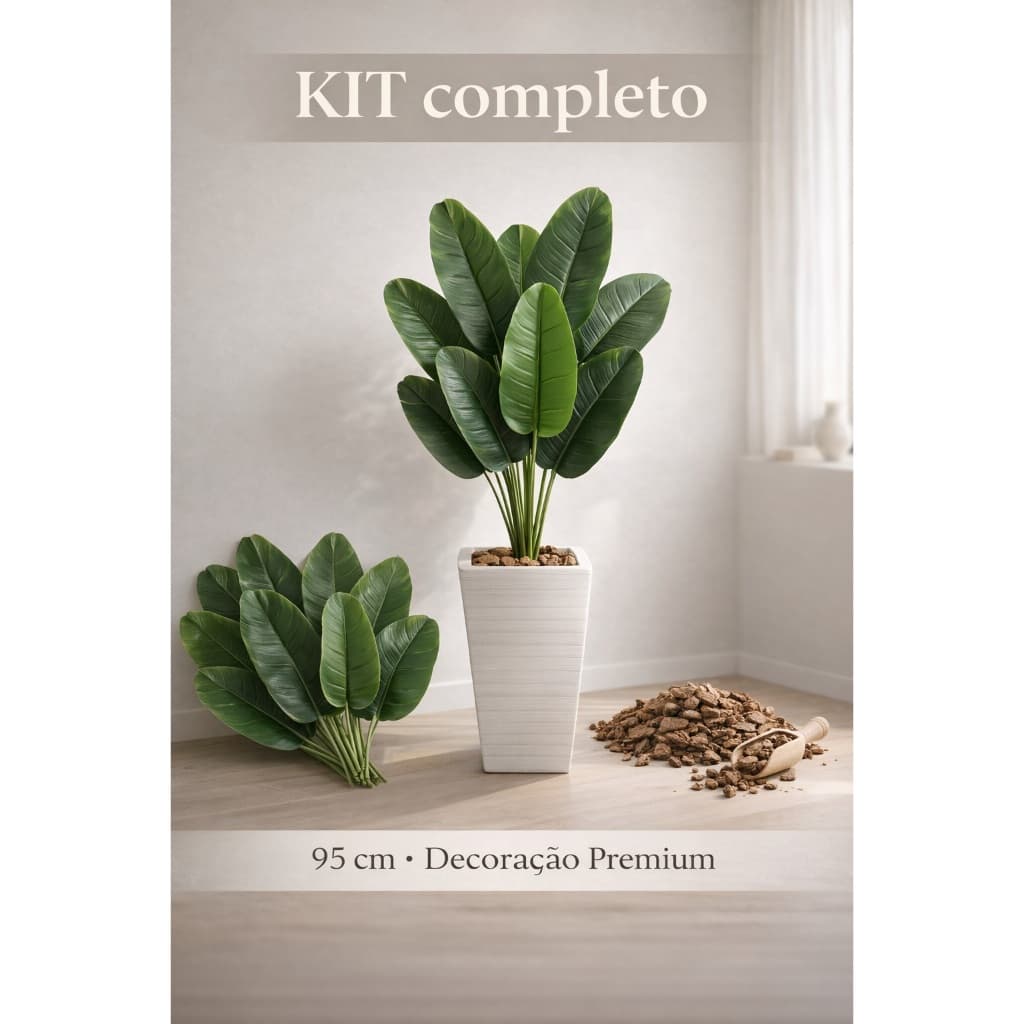 Planta Artificial Bananeira 95cm com Vaso Decorativo | Kit Completo Realista Sala