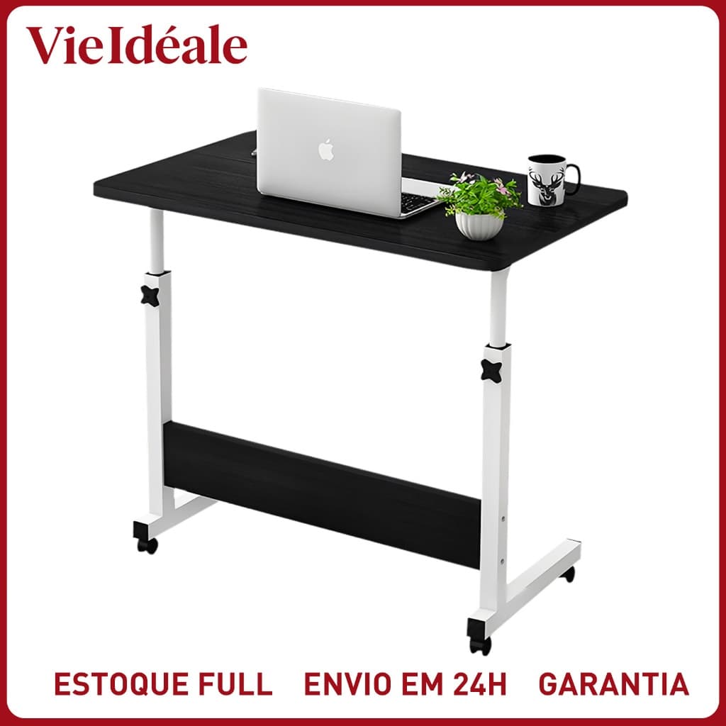 Mesa Ajustável Dobrável Multifuncional – Mesa Lateral para Notebook e Cabeceira com Altura Regulável, Cor Preta