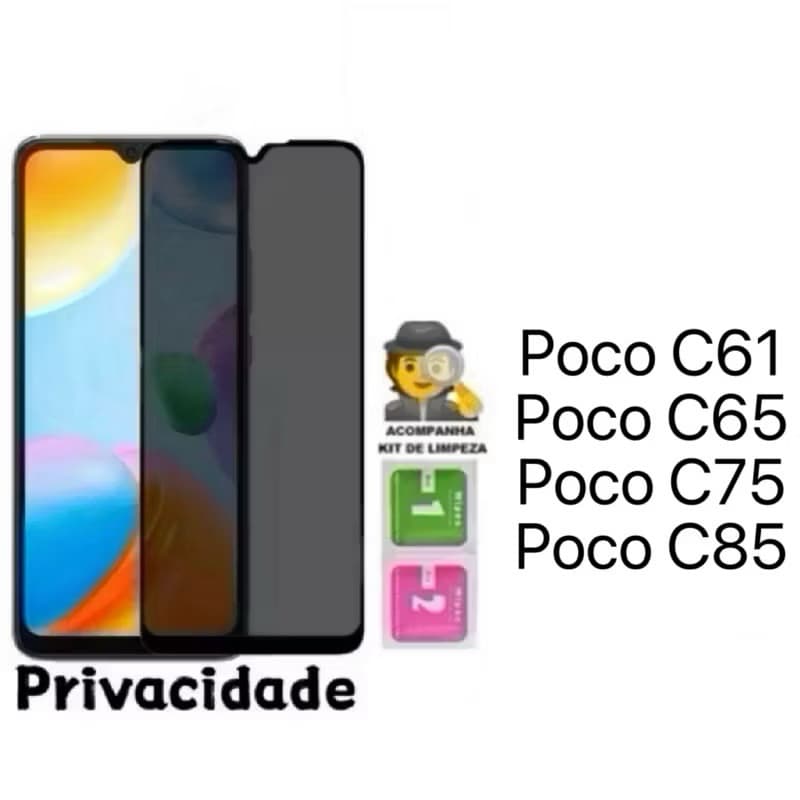 Película de vidro 3D Privacidade Anti Spy Para Xiaomi Redmi Poco C75 C71 C61 C65 C85