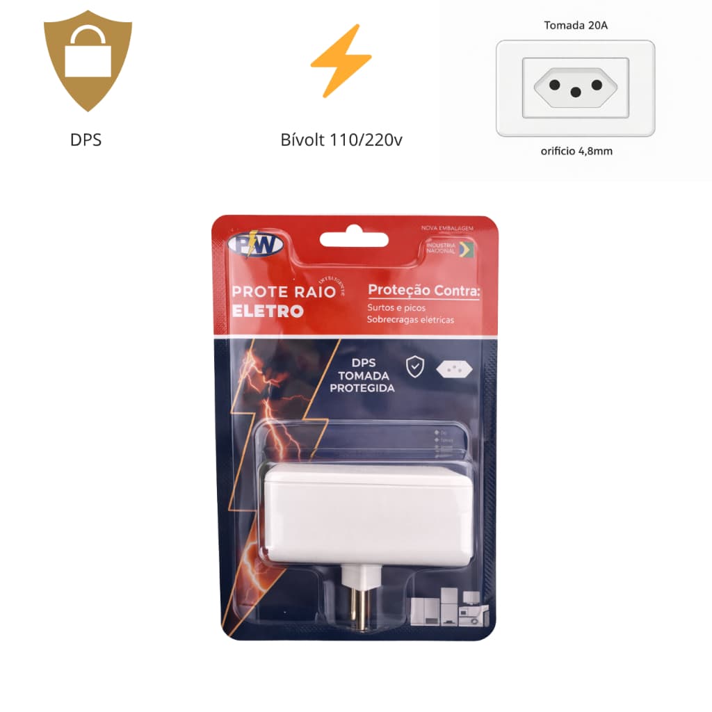 Protetor De 20 Ampéres Anti Raio Surtos E Picos Para Eletro Em Geral Bivolt