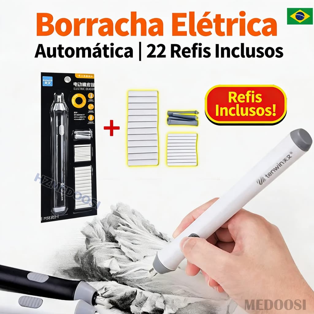 Borracha Elétrica Automática 22 Refis | Para Lápis, Arte e Desenho | Estudante e Profissional | Borracha de Esboço