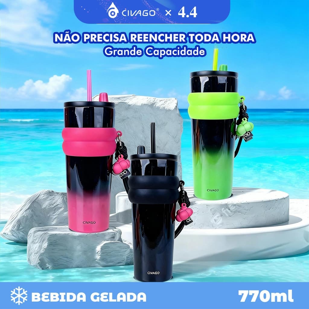 CIVAGO Copo Térmico 770ml Fashion Garrafa Térmica Aço Inox Revestimento Interior Cerâmico Antivazamento e Anti-poeira