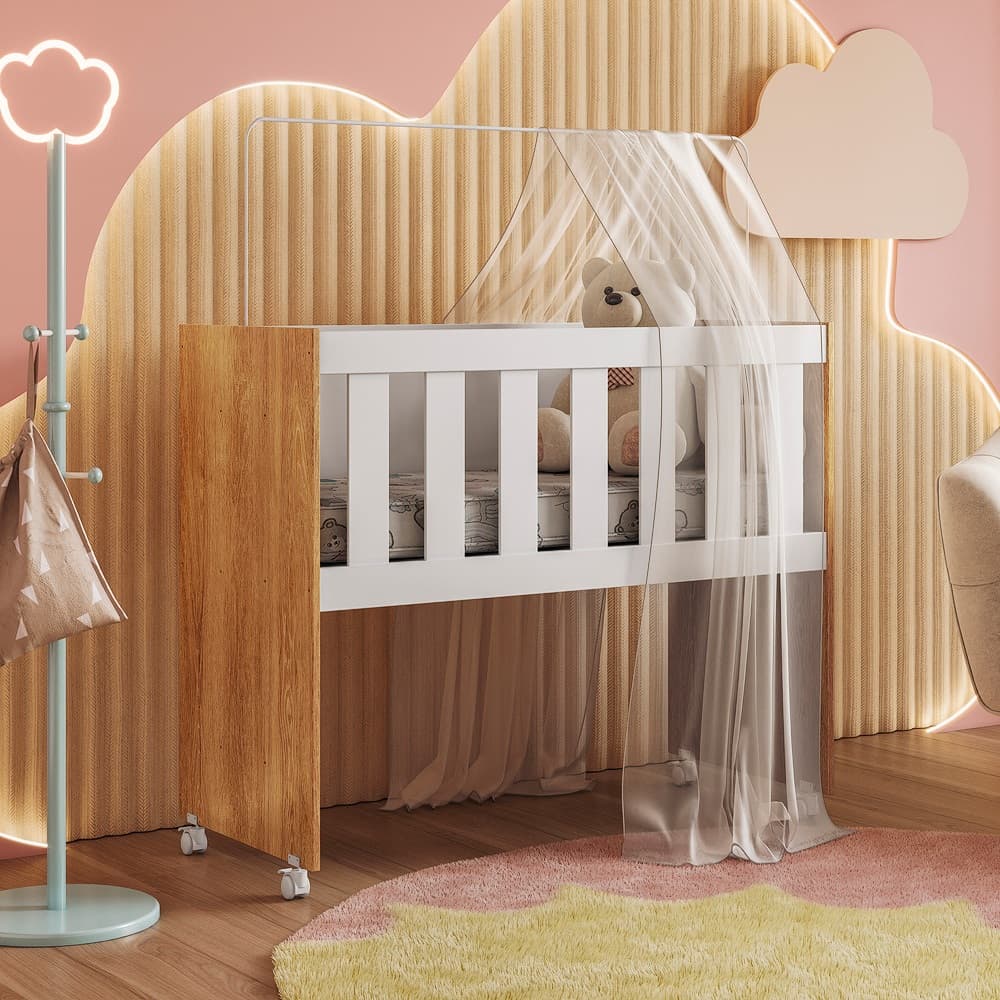 Mini Berço Rubi Moises Multifuncional 5 em 1 Estrutura Em MDF Rodinhas Incluso Colchão e Suporte Mosquiteiro - AV