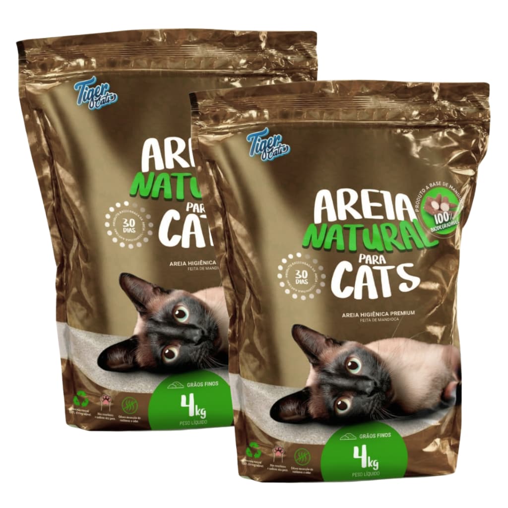 Areia Higiênica Natural Biodegradável Mandioca Para Gatos Tiger Cats 4kg