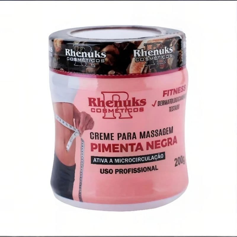 Creme para Massagem Fitness Pimenta Negra Redutor de Estrias Celulites e Gorduras Localizadas 200g