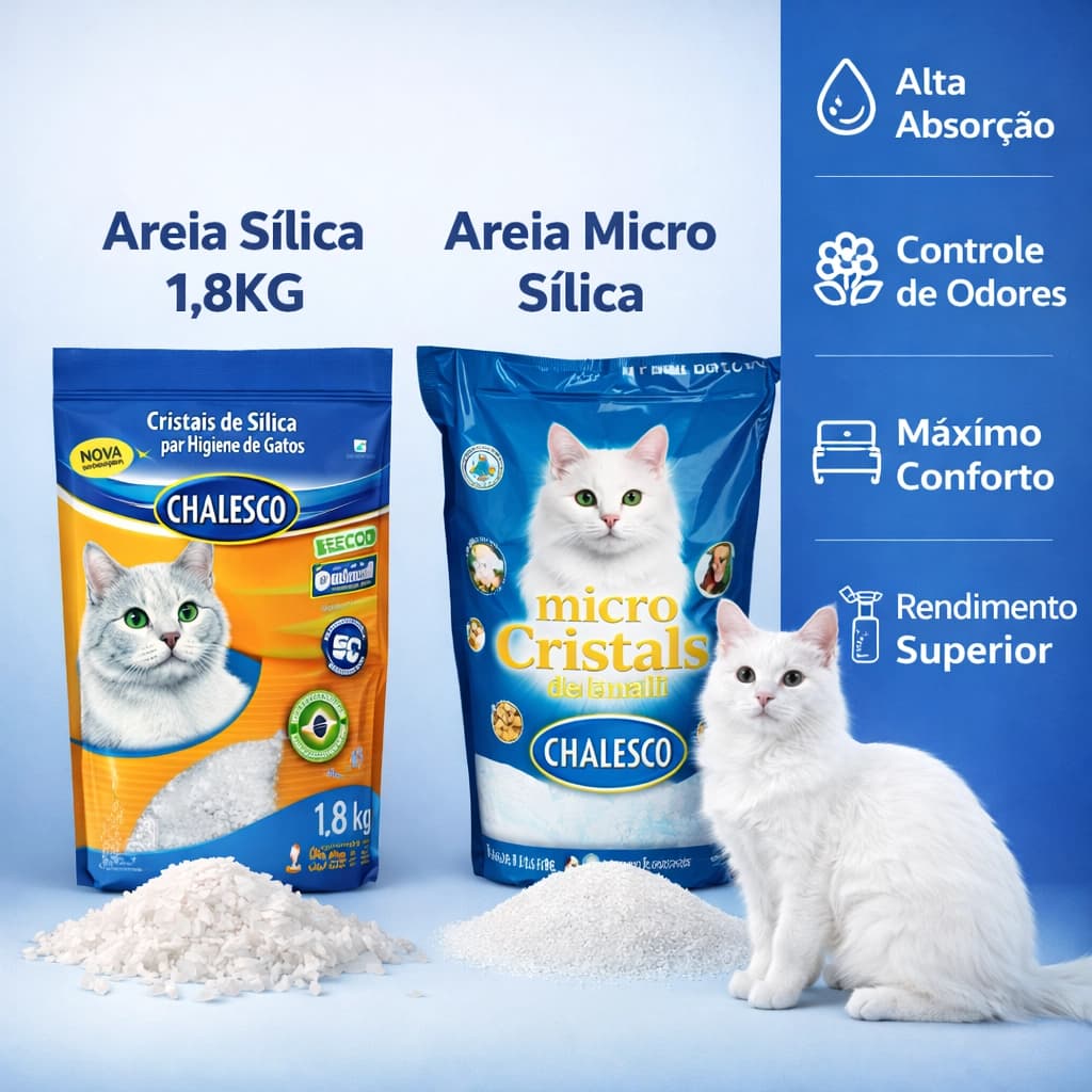 Areia Sílica para Gatos Chalesco Pacote de 1,8kg - Sem Odor por 30 Dias - Alto Rendimento - Sem Poeira