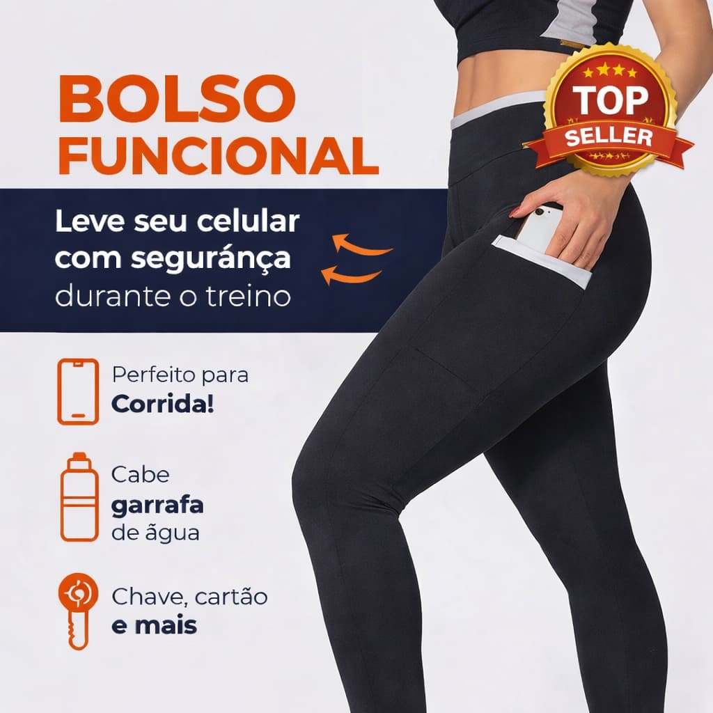 Legging Cris com Bolsos Academia Feminina Cintura Alta Fitness Treino corrida e academia