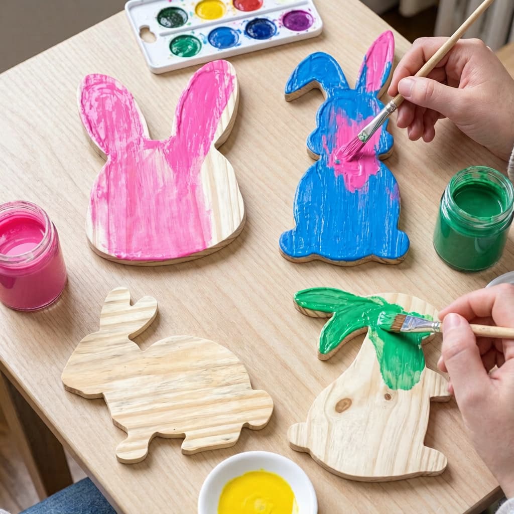 Kit com 4 Coelhos em Pinus Cru para Pintura, Artesanato, Decoração e DIY