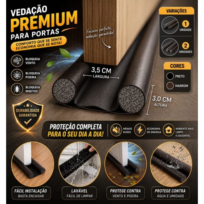 Kit Veda Porta Ajustável Impermeável | Proteção Dupla | 80cm 90cm 100cm | Kit 1, 2 ou 4 Unidades
