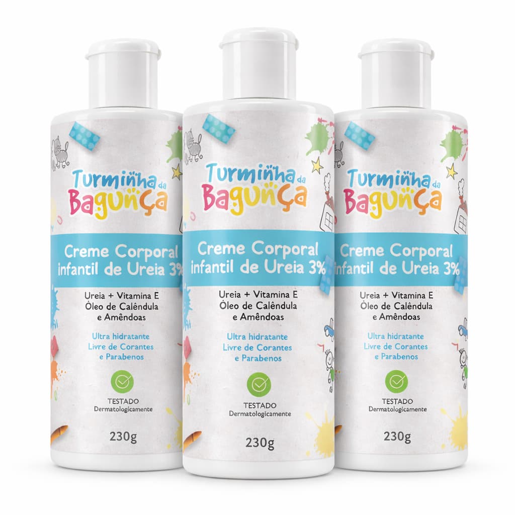 Kit 3 Creme Infantil Ureia 3% Turminha da Bagunça 230g