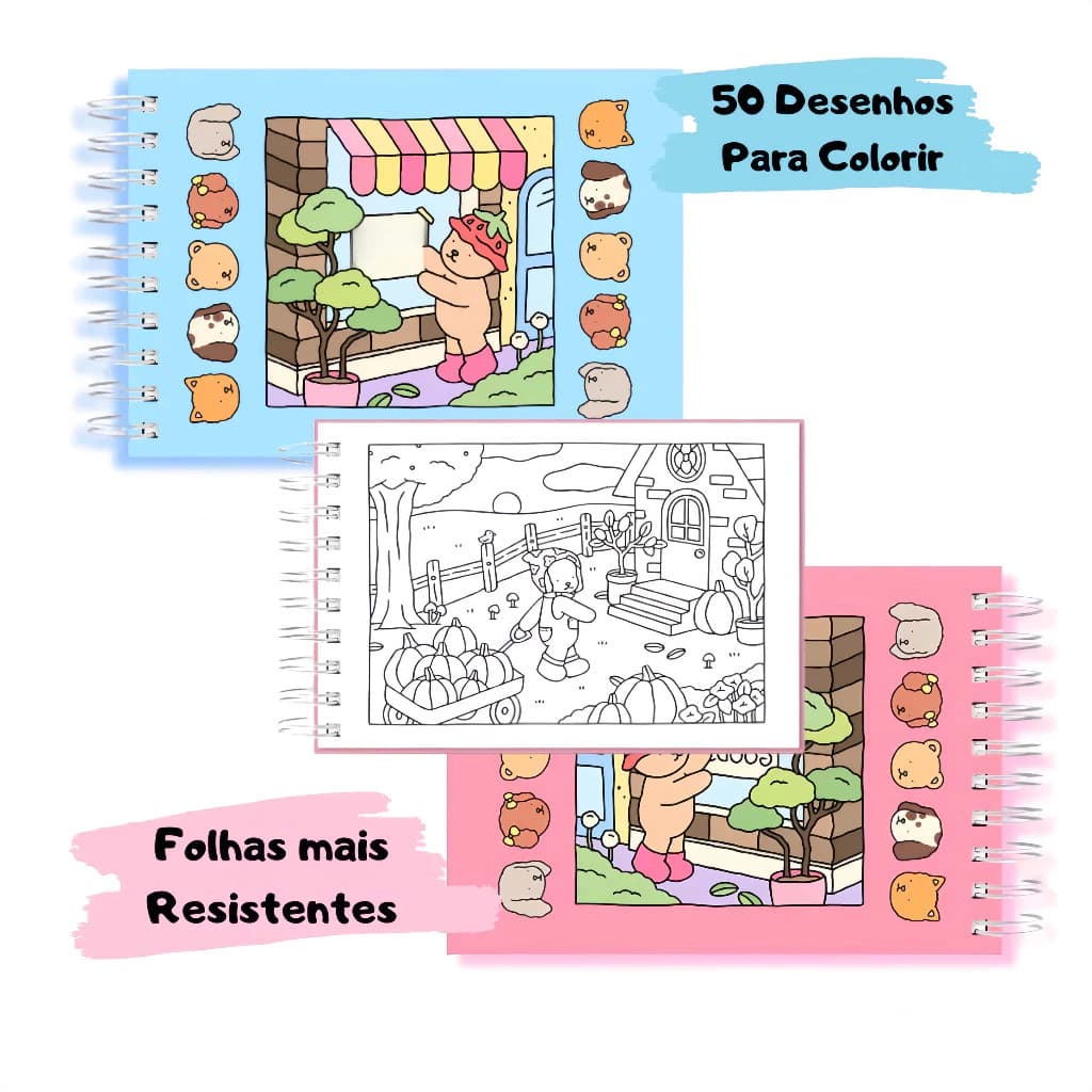 Livro de Pintura Ursinho Fofo Infantil Capa Dura 48 Folhas para Colorir