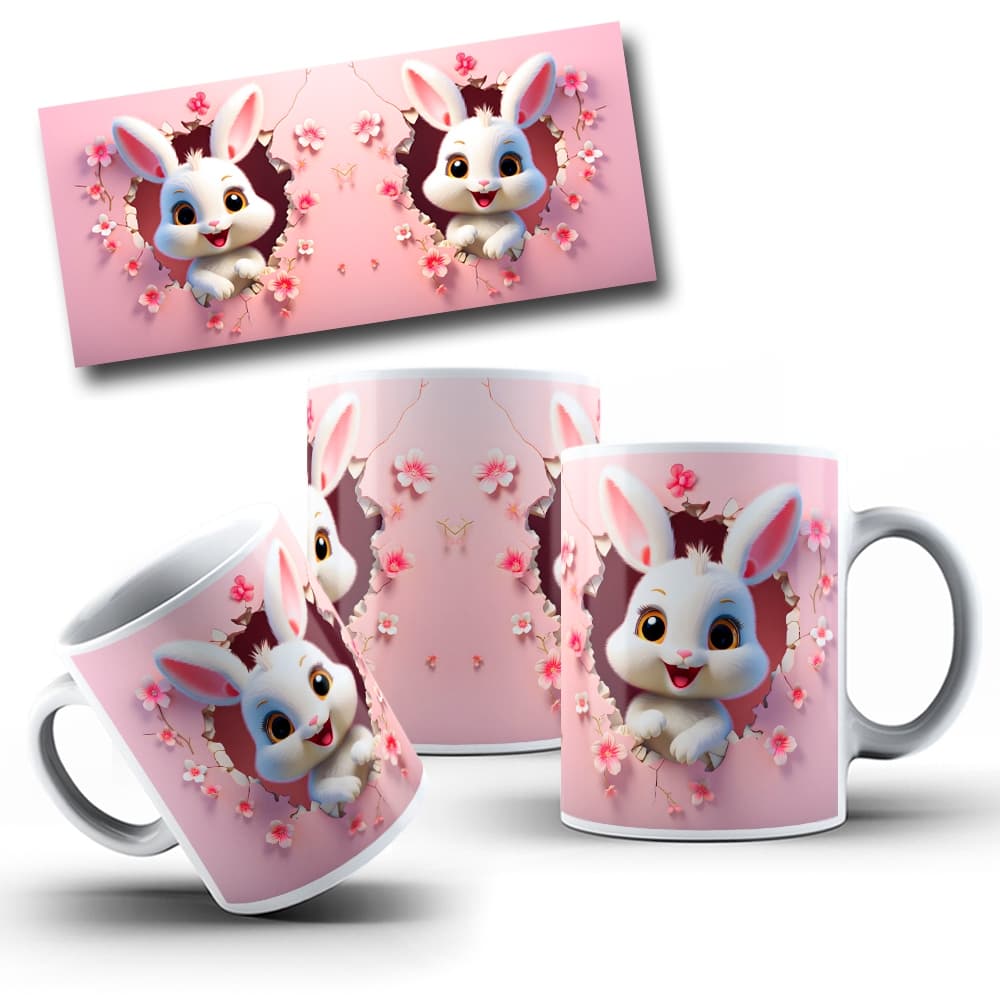Caneca de Porcelana 3D Coelho da Páscoa Presente Decoração Lembrancinha