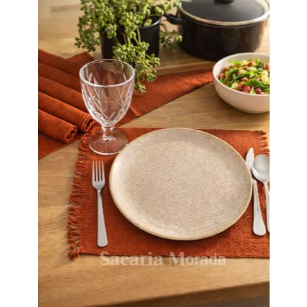 Jogo Americano 7 peças Artesanal Tear/ algodão natural/tons terra verde e azul Decoração Elegante