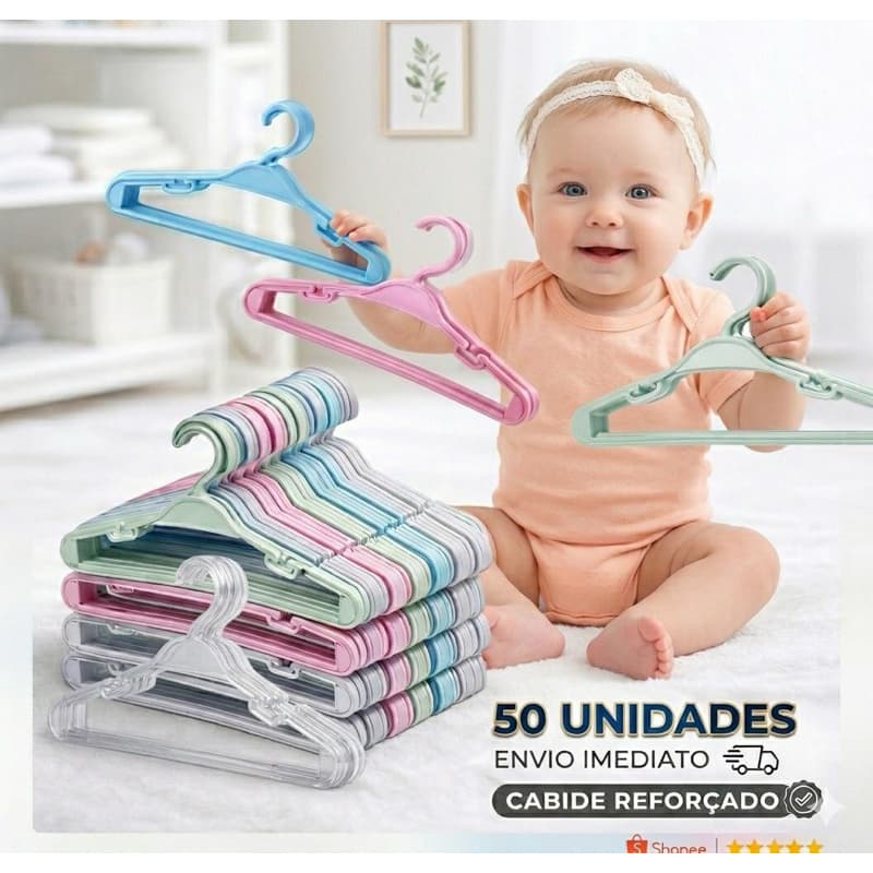 Kit 50 Cabides Infantil Bebê  Reforçado | Cores Sortidas