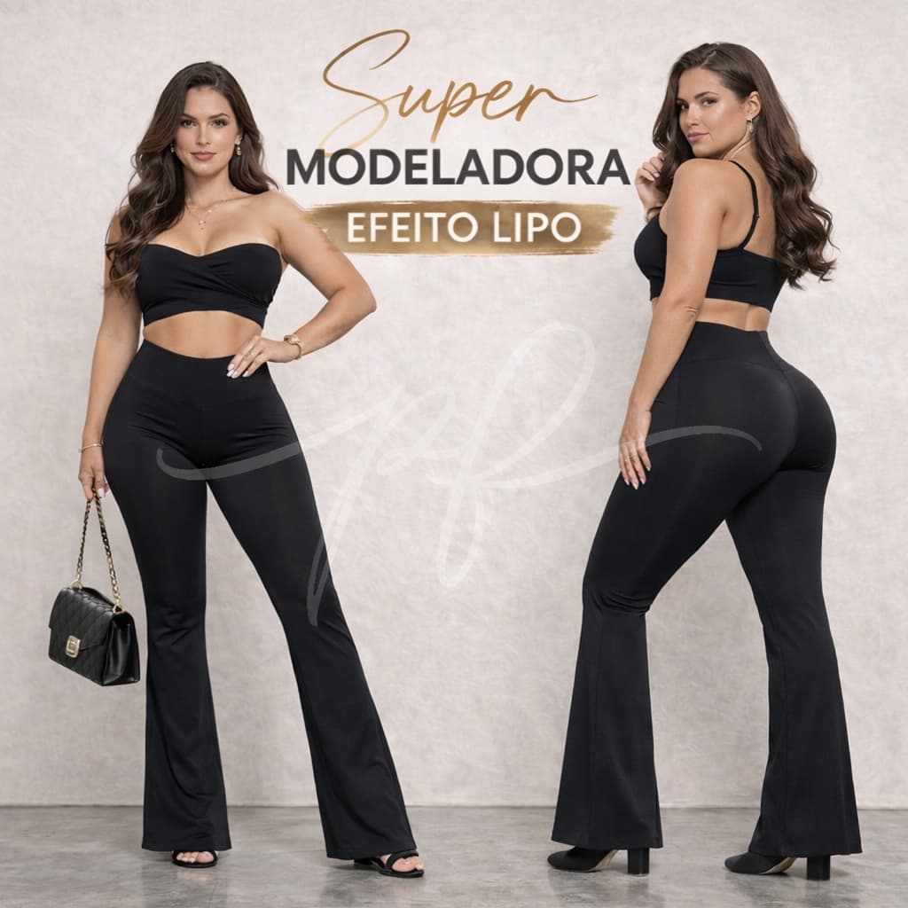 Calça Flare Suplex Cintura Alta Modeladora Legging Boca de Sino Bailarina