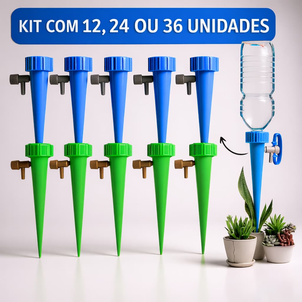 Kit Até 36 Gotejador para Plantas Irrigador Água Acoplável em Garrafa Pet Regador Automático Jardim Dosador Vaso