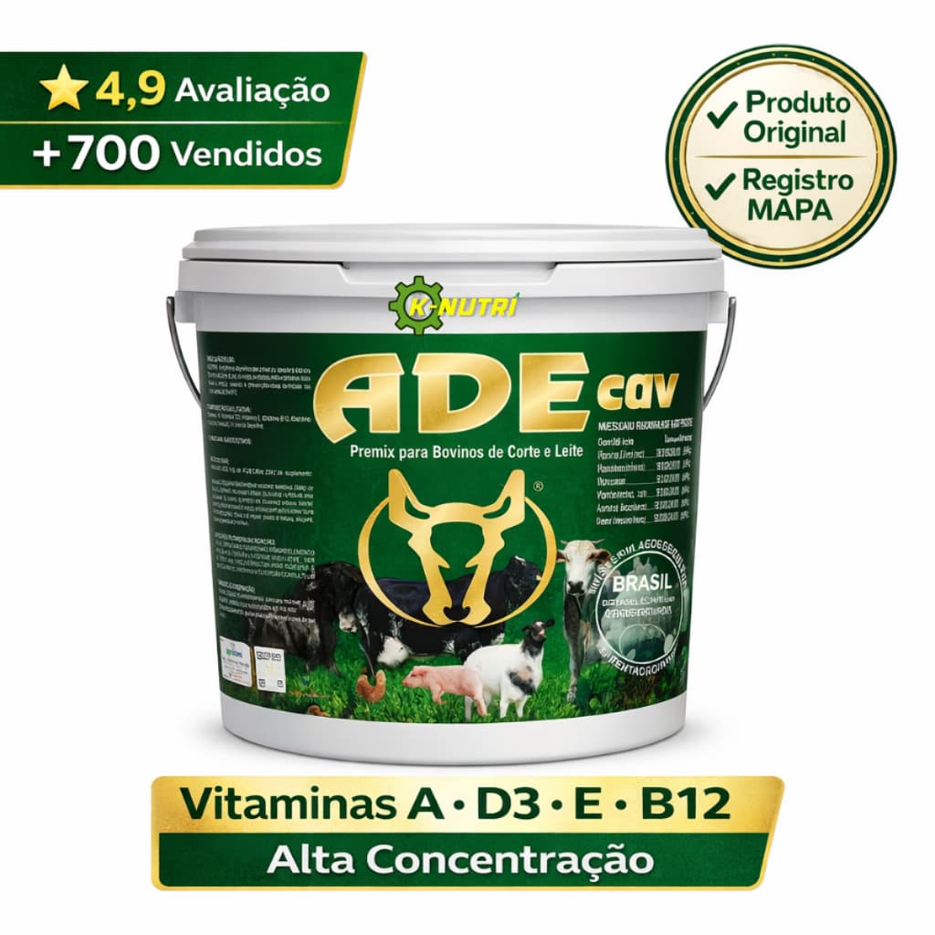 ADECAV 1kg Premix Vitaminas B12 e A-D-E - Suplemento para Equinos, Bovinos, Suínos, Caprinos e Aves.