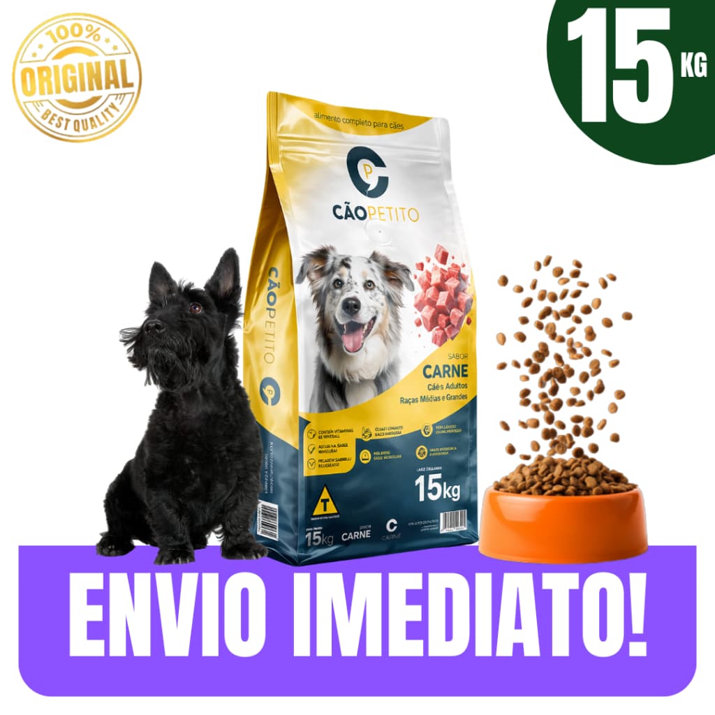 Ração p/ cachorro 15kg carne raças médias e grandes controle de tártaro - Envio Imediato