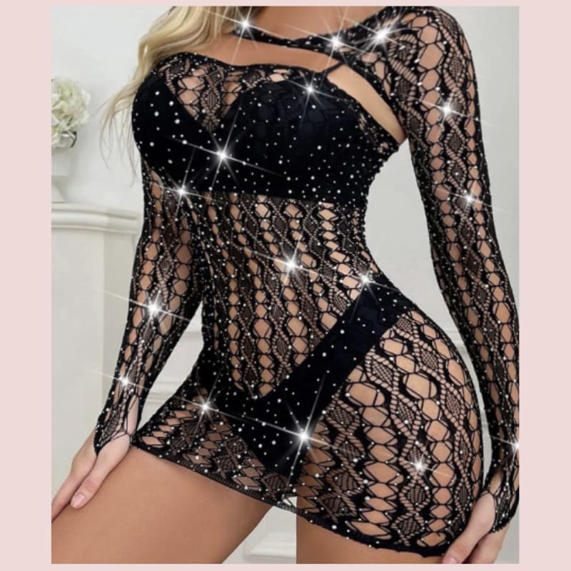 Vestido Sexy Arrastão Brilho Com Luva Veste do 36 ao 44  Exótica Stripper Modelos Pink Baby SEXY-3306