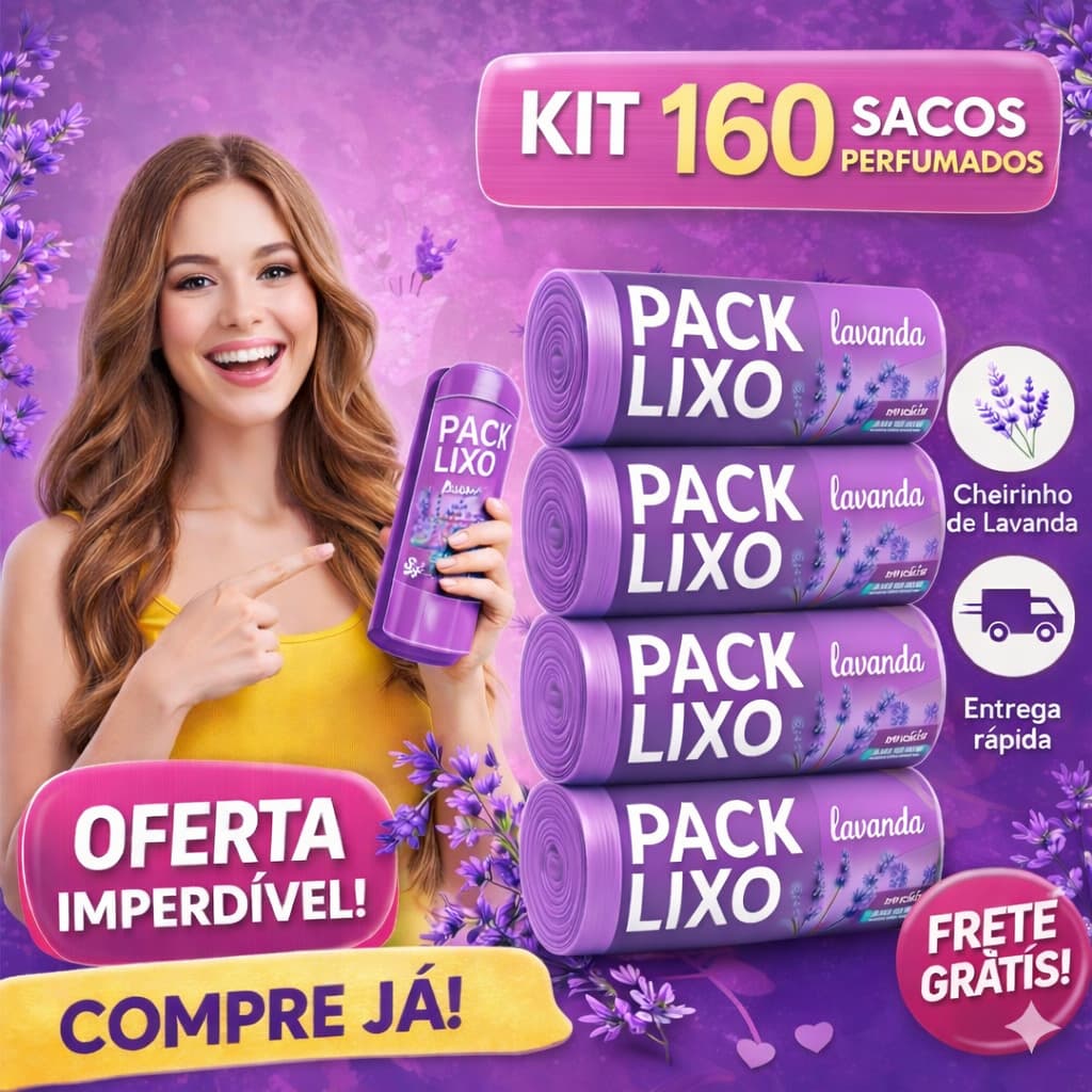 Kit 4 Rolos Saco Lixo Perfumado Lavanda 160 Sacos Banheiros Pia 34x38