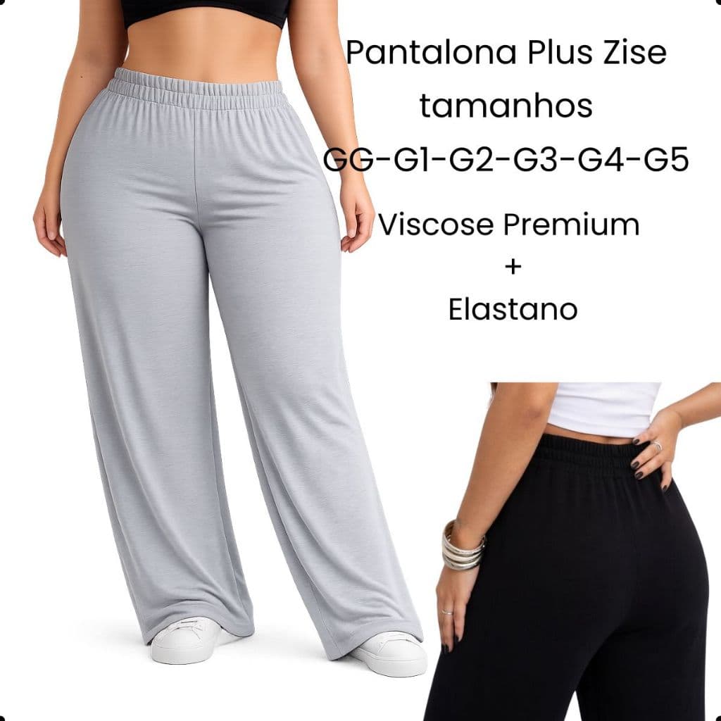Calça Pantalona Plus Size Viscose Premium com Elastano Cós Elástico GG a G5