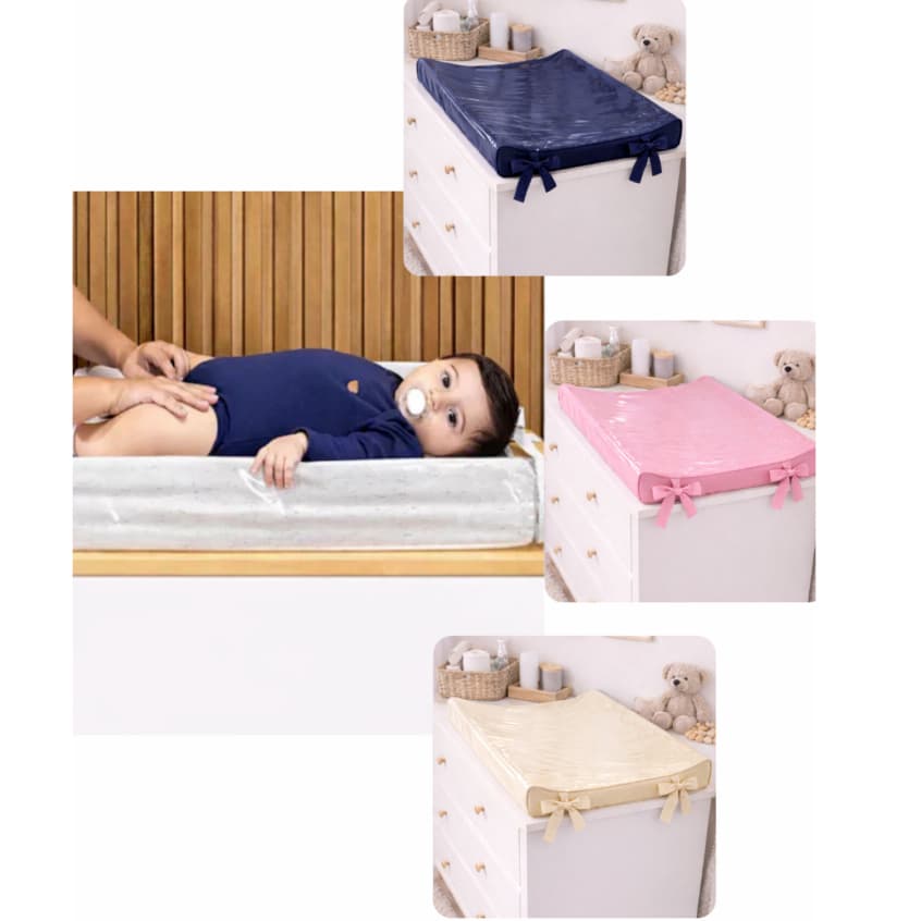Trocador de Fralda Anatômico Luxo  De Cômoda Para Bebe 55x40x8cm Plastificado Capa Removivel Cores lisa