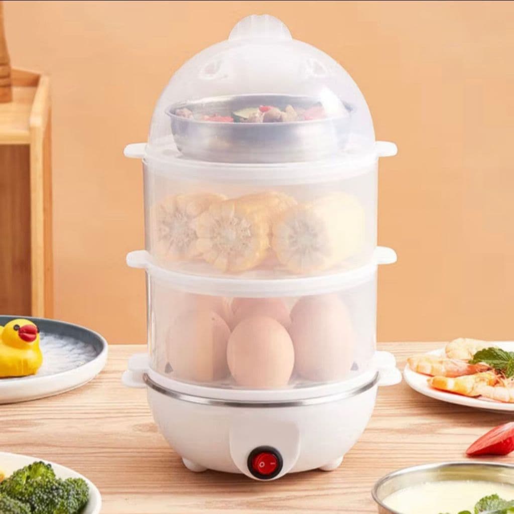 Cozedor Elétrico Multifuncional De Ovo Milho A Vapor De Leite Rápido De Tripla Camada