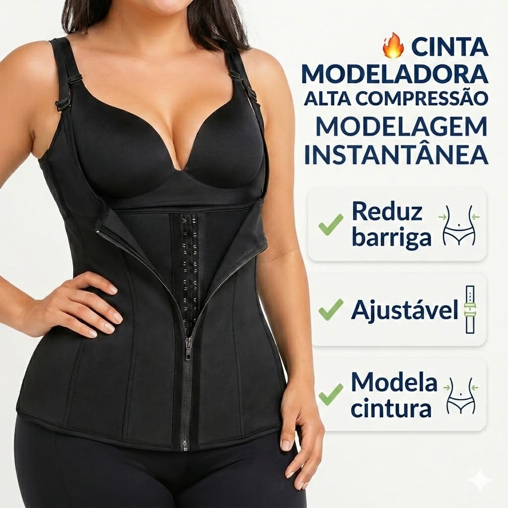 Cinta Modeladora Feminina Dupla Compressão com Zíper | Modela Cintura e Abdômen | Alta Sustentação