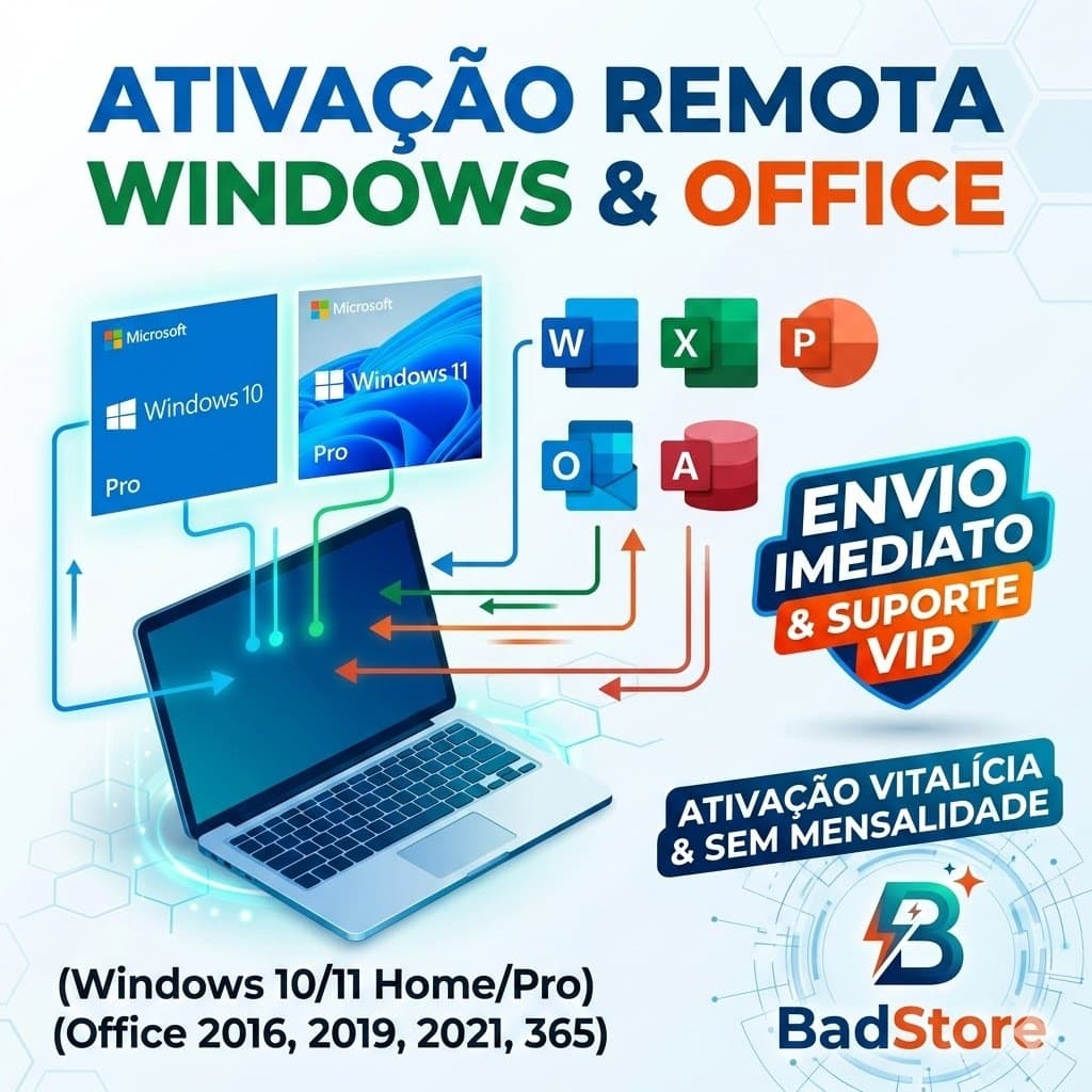 Serviço de Ativação Remota Windows 10/11 + Pacote Office – Suporte Técnico Especializado