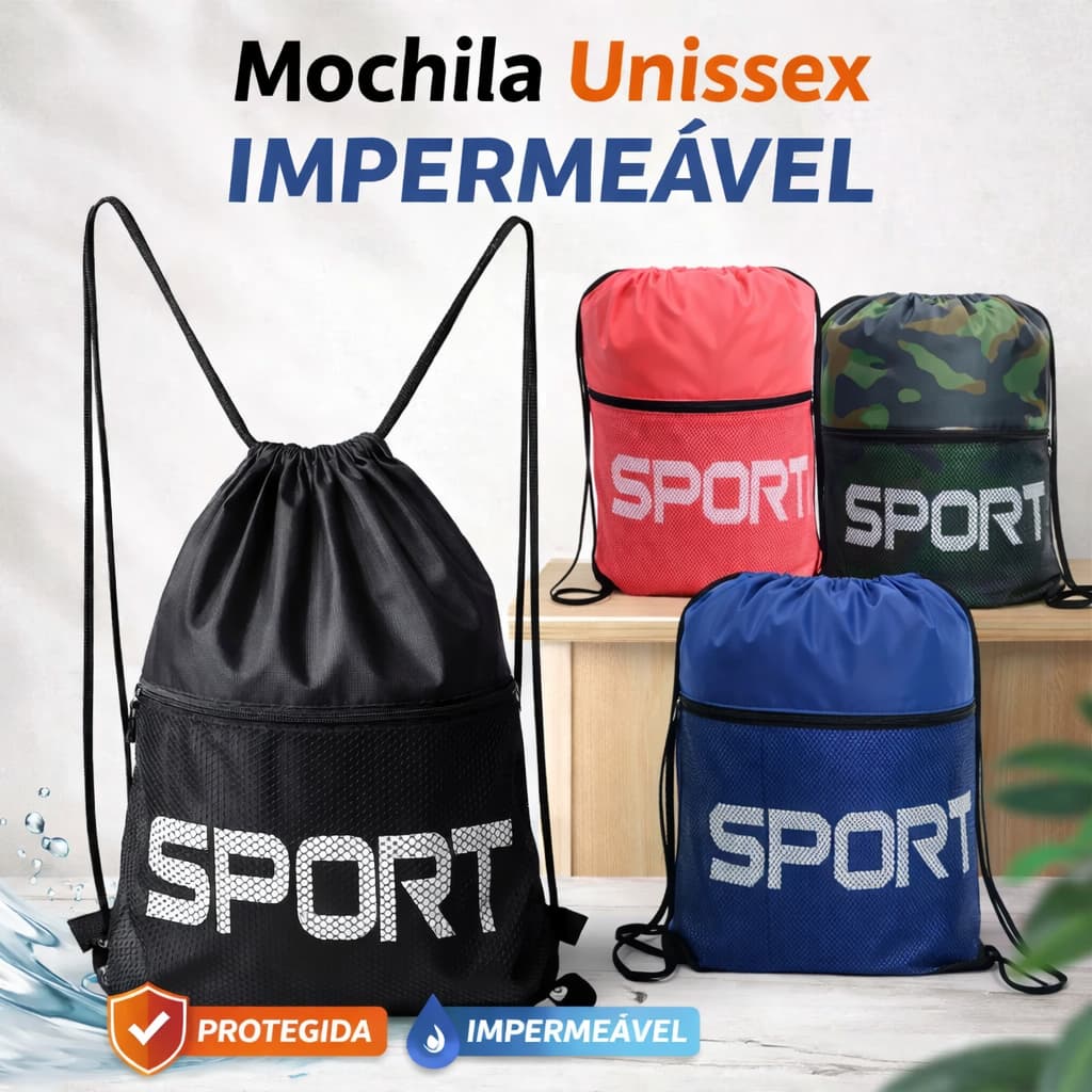 Bolsa Academia Unissex Impermeável - Preta, Rosa, Azul, Camuflado