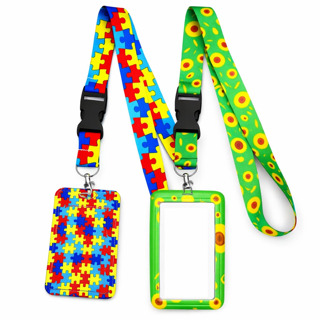 Cordão Autismo e deficiências ocultas TEA PCD com Porta Crachá Estampado Quebra-Cabeça Inclusão