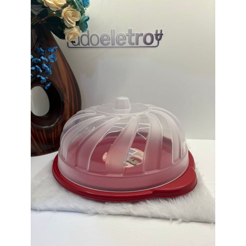 Boleira Bandeja Com Tampa Gourmet Bolo Pudim Sobremesa Cor Vermelha Preto Branca e Rosa