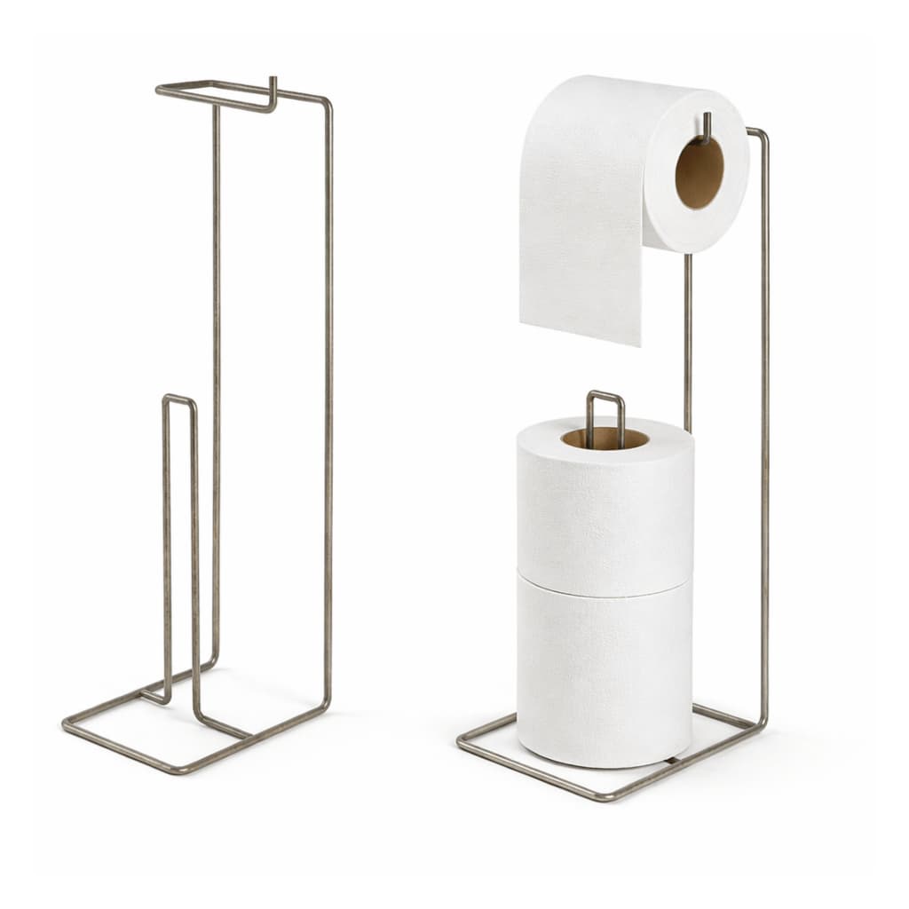 Suporte de Chão para Papel Higiênico 3 Rolos Porta Papel pra Banheiro Aramado Preto Branco e Metal