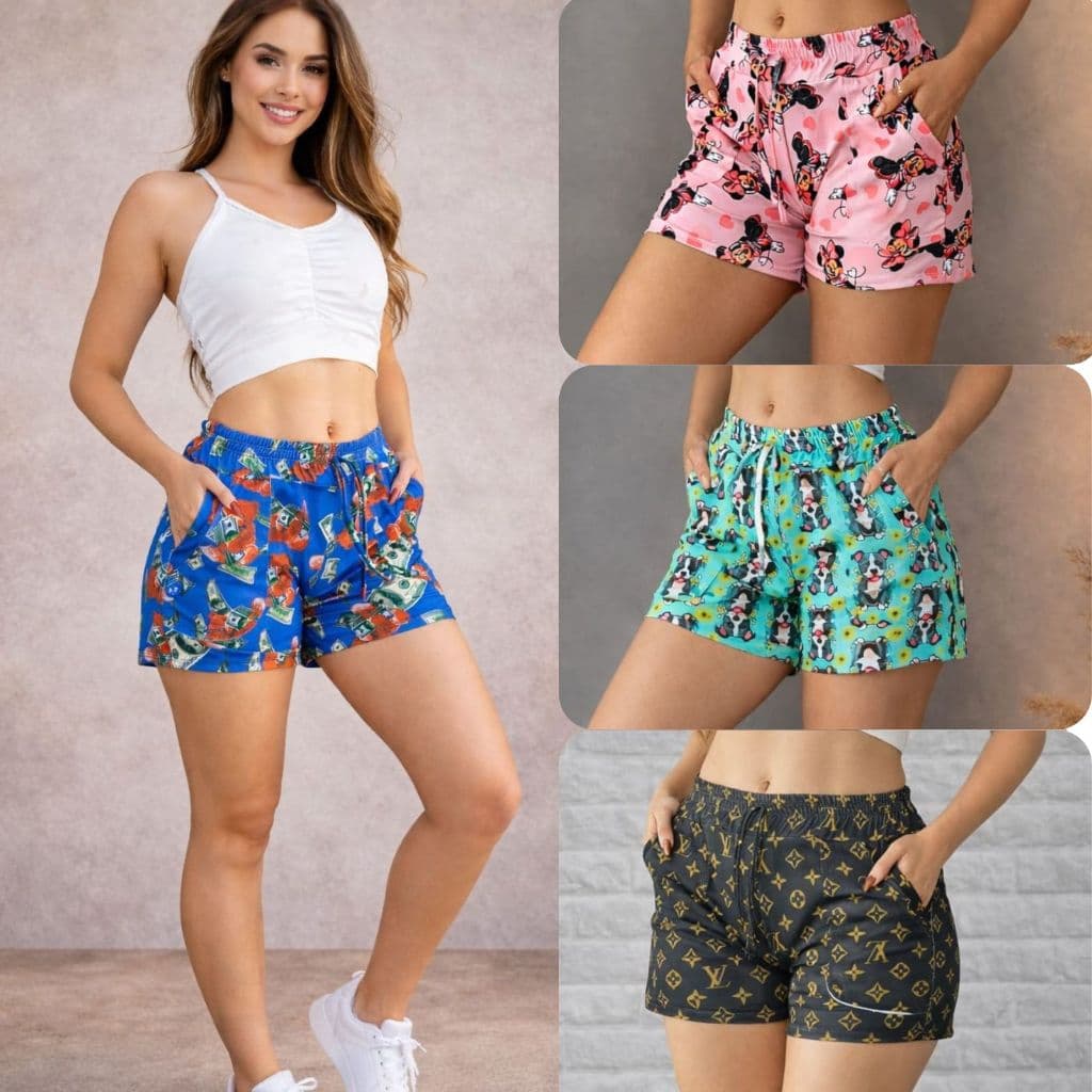 Short Feminino Suplex Estampado) Soltinho Bermuda Fitness Ciclista Praia Tactel Shortinho liso básico casual Curto Verão