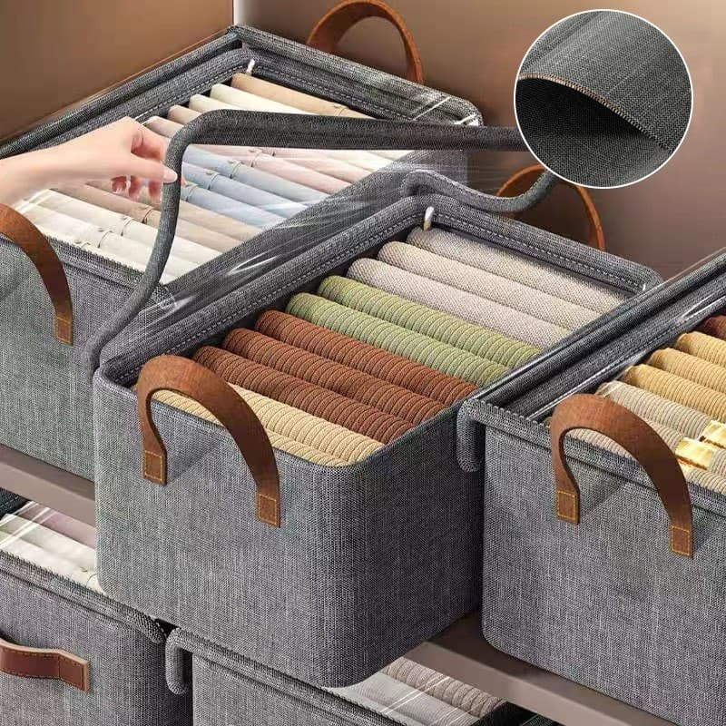 Caixa Organizadora Dobrável Grande com Tampa Transparente Resistente Alta Capacidade para Roupas