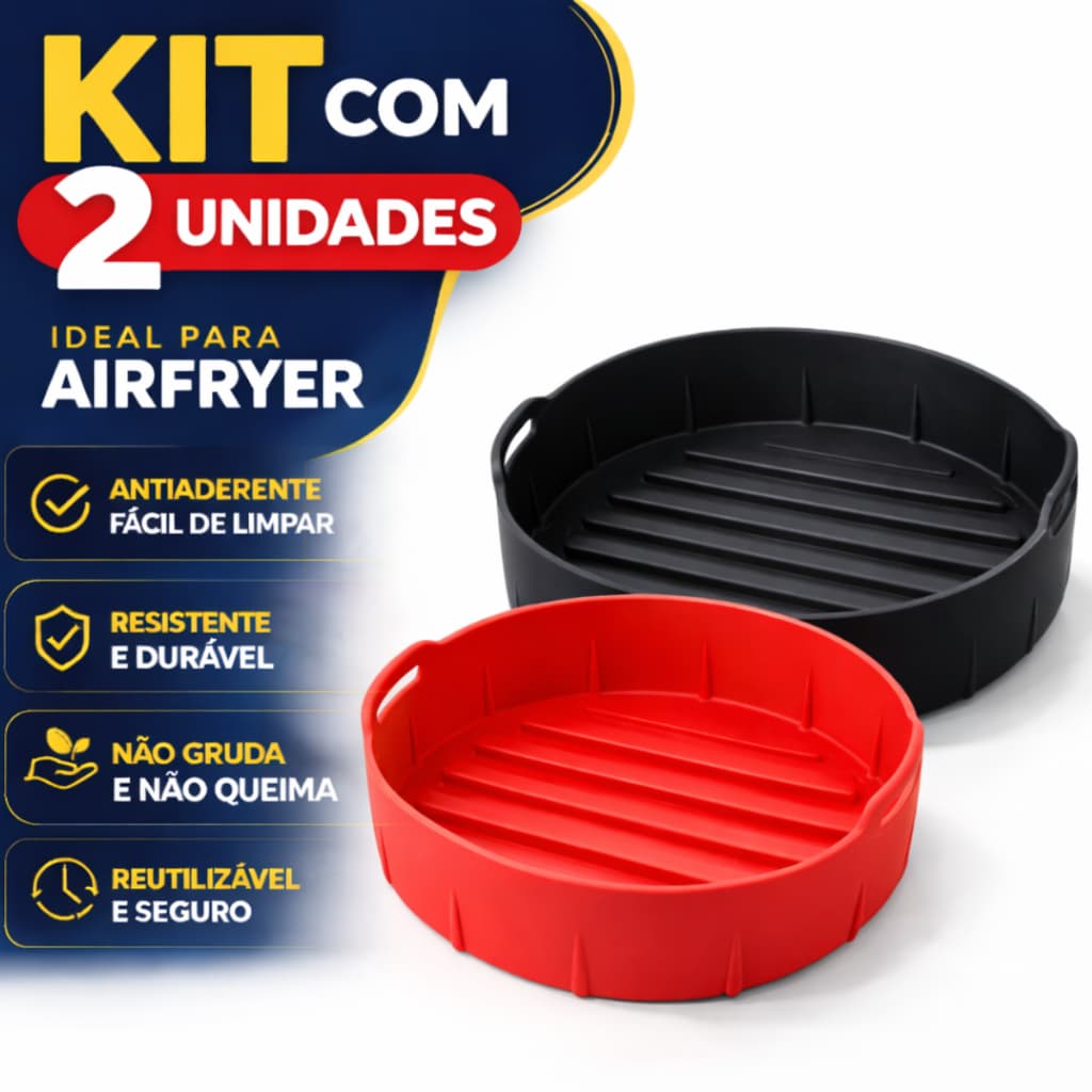 Kit 2 Formas Redonda Silicone Airfryer 2,5L a 3,5L Antiaderente Reutilizável Alta Durabilidade
