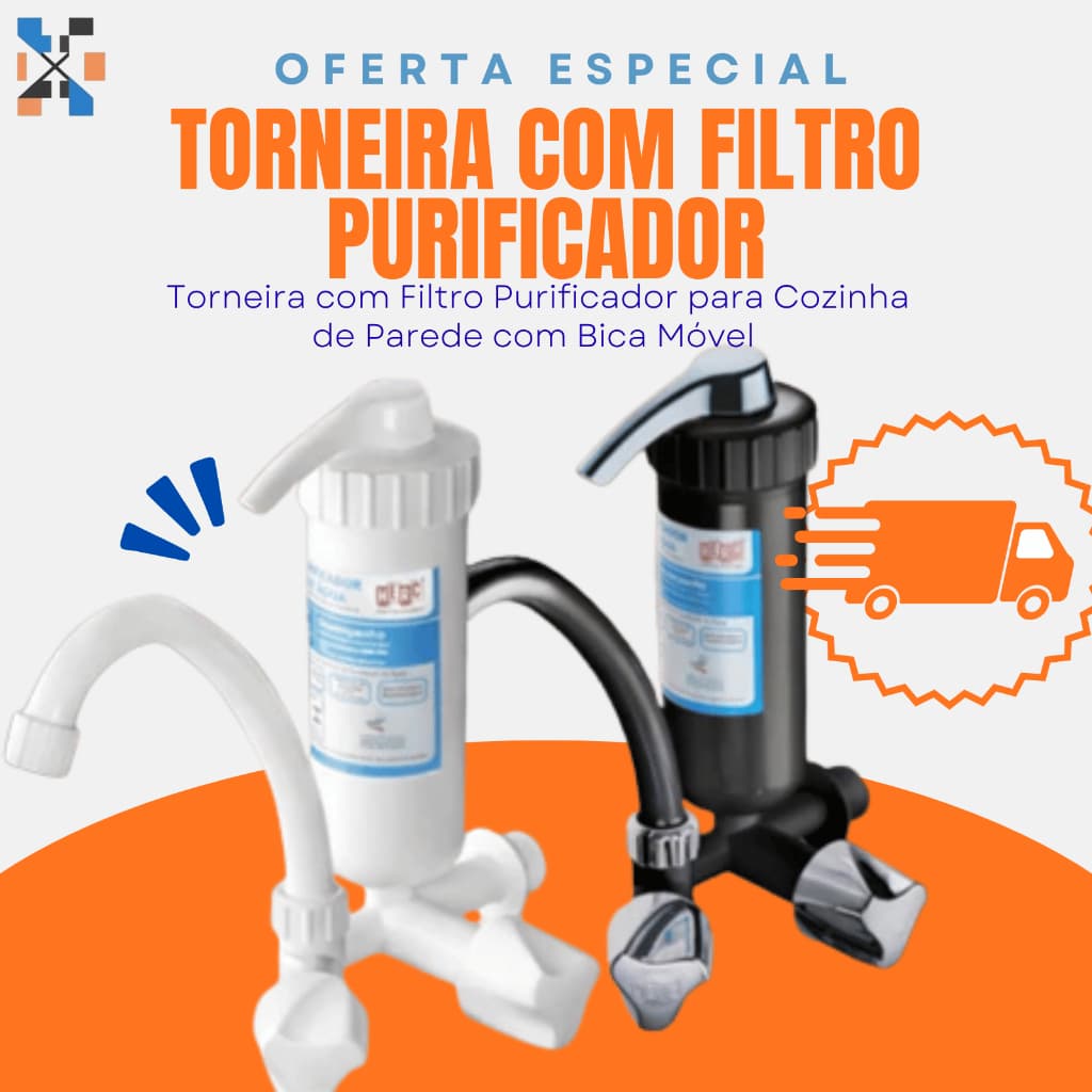 Torneira com Filtro Purificador para Cozinha de Parede com Bica Móvel - Herc