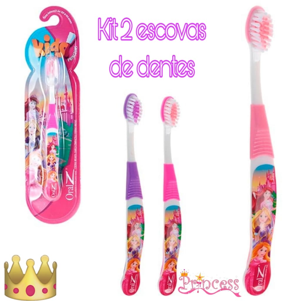 Kit 2 Escovas De Dentes Macias Infantil Princesas Menina