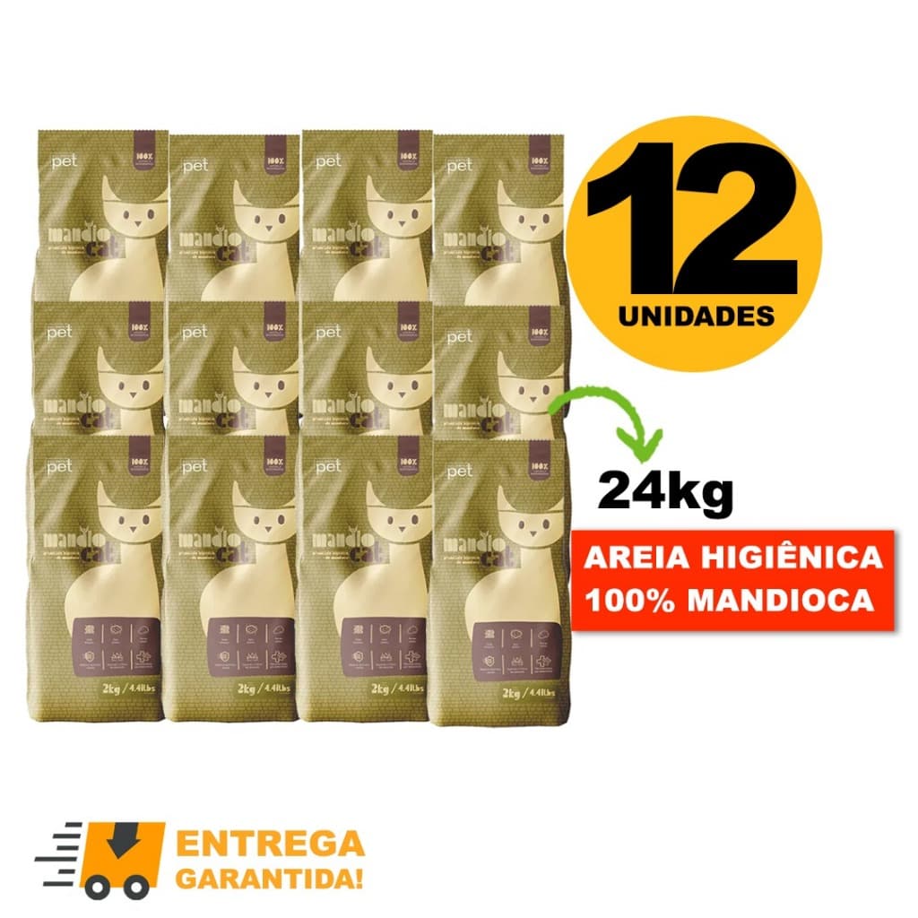 Areia de Gato MandioCat Biodegradável higiênica natural 100% Mandioca 24KG-Envio Rápido