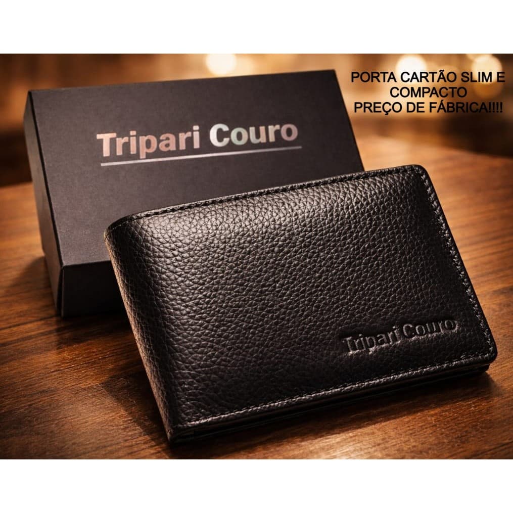 Porta cartão cnh Carteira couro legítimo tripari couro Cartões Cédulas Cnh Luxo Homem caixa presente