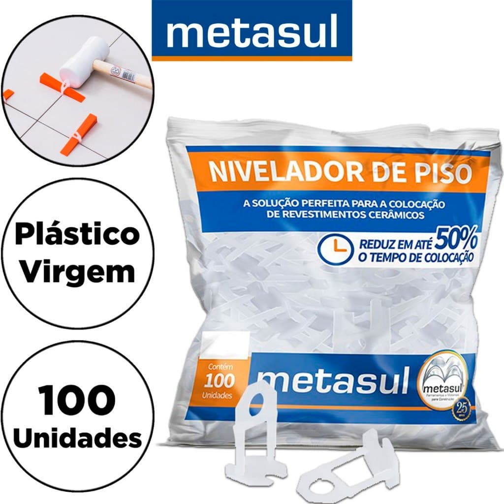 Nivelador Espaçador Piso Slim Piso Porcelanato Cerâmica (1,0mm | 1,5mm | 2,0mm) Cunha 15 mm Metasul