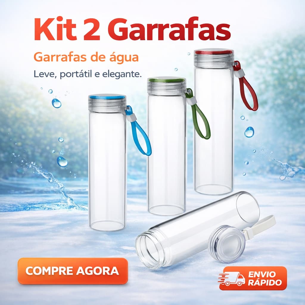 Kit 2 Garrafas de Vidro BOROSSILICATO Resiste Quente e Frio Alça em Silicone Água Esporte Academia