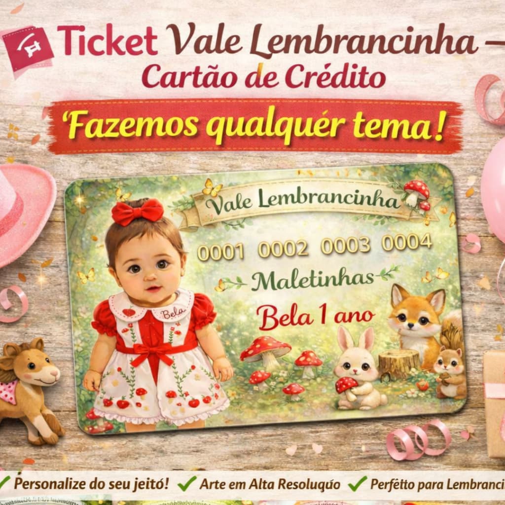 100 tickets para lembrancinha personalizado | Vale lembrança estilo cartão de crédito