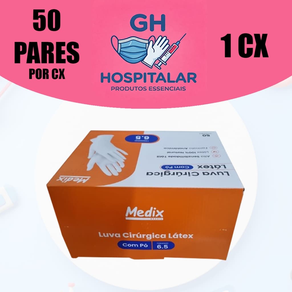 Luva Cirúrgica Estéril 6,5/7,0/7,5/8,0/8.5  - CX C/50 PARES