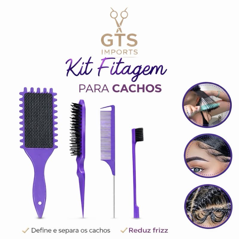 kit fitagem Kit Finalização e Penteados 04 Peças de Pente e Escova Onda