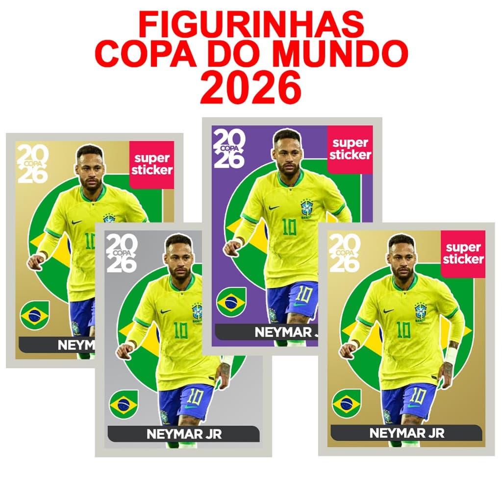 Kit 4 Figurinhas Neymar Legend 2026 - Cristiano Ronaldo, Messi DOURADA Copa do Mundo 2026
