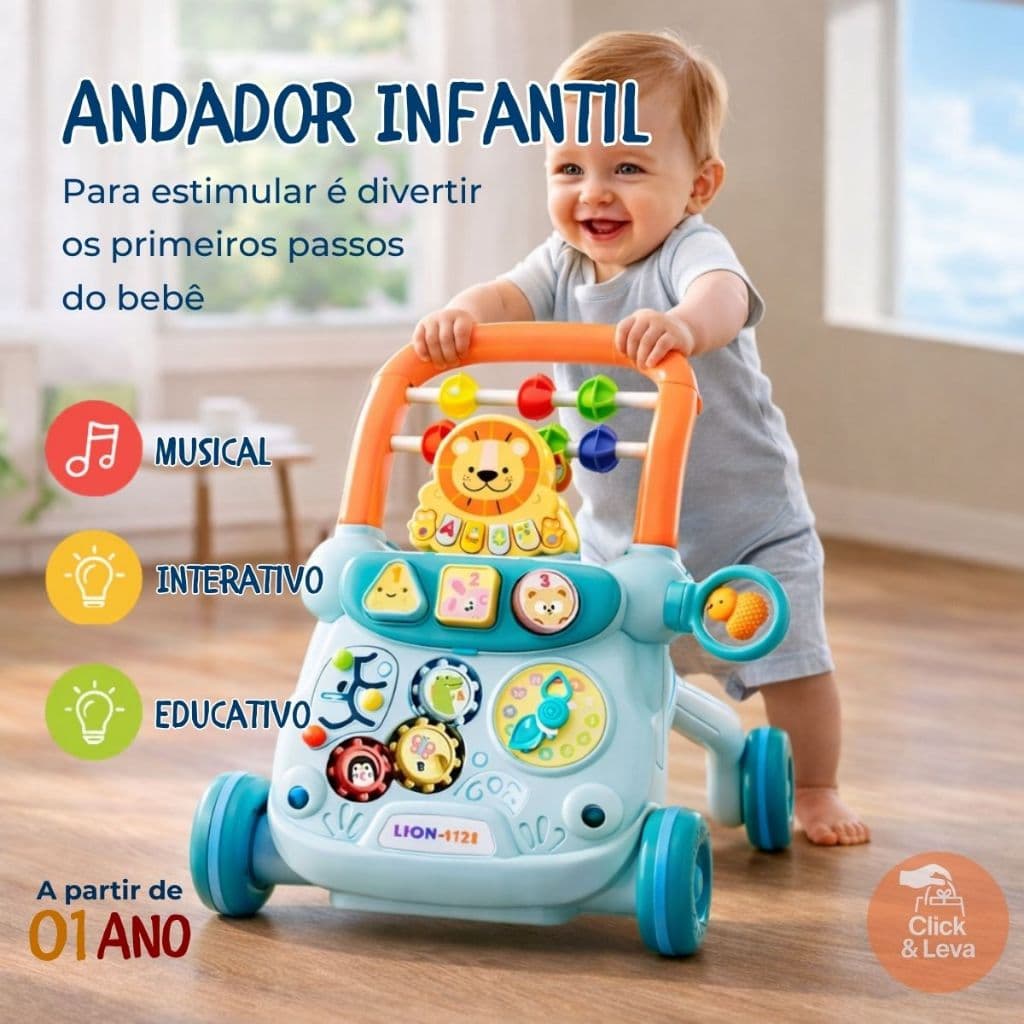 Andador Infantil Musical Menino Menina Educativo Interativo Bebê Primeiros Passos Multifuncional